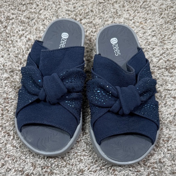 Bzees Dark Blue Knot Slide Sandals - Picture 1 of 6